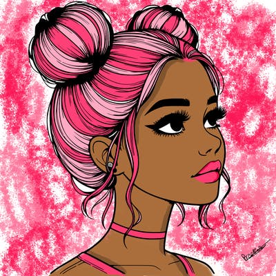 realistic girl with buns on the top of her head