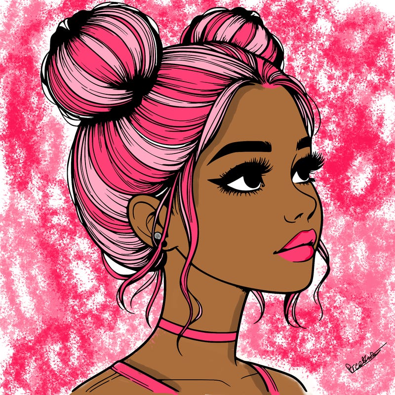 realistic girl with buns on the top of her head