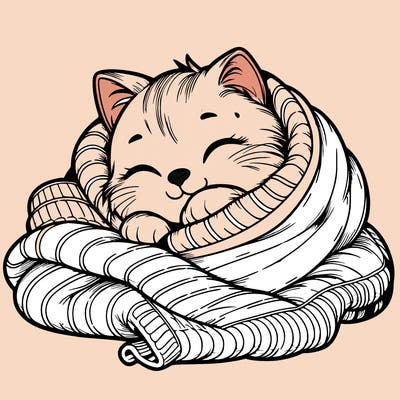 realistic cozy cat in a blanket