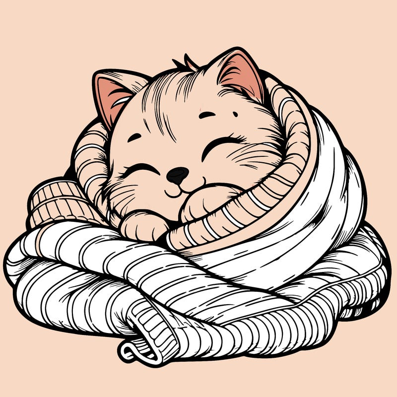 realistic cozy cat in a blanket