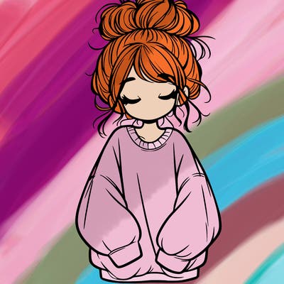 girl with baggy sweatshirt and messy bun