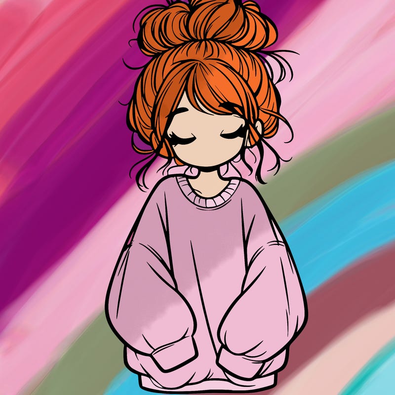 girl with baggy sweatshirt and messy bun