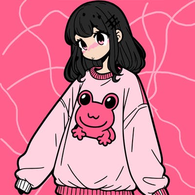 girl wearing frogging sweatshirt