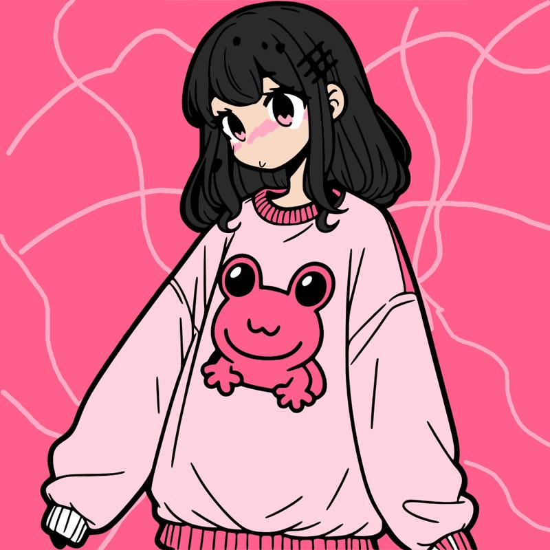 girl wearing frogging sweatshirt