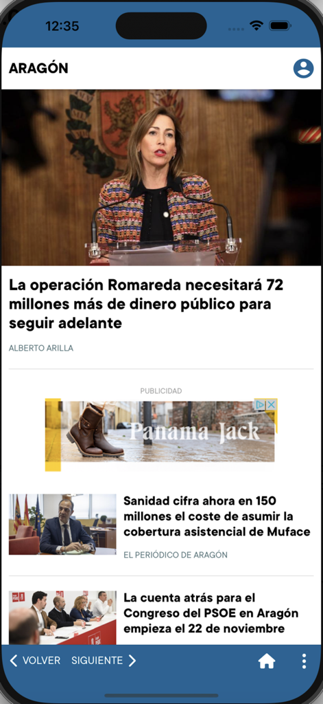 el Periodico de Aragón - Feed de noticias de la app móvil el Periódico de Aragón mostrando titulares regionales de España