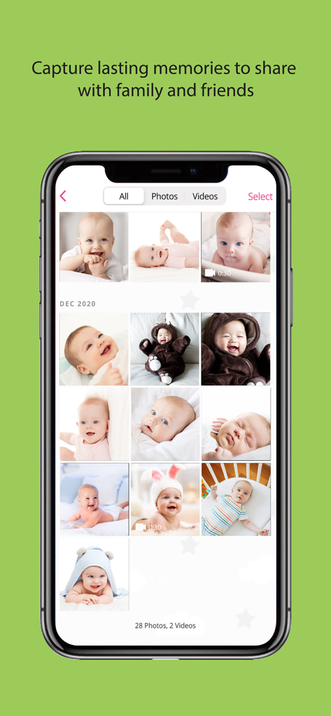 MyVTech Baby Pro app photo and video gallery screen