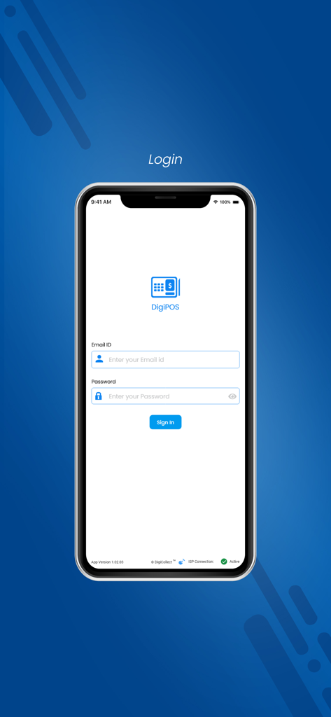 DigiPOS - DigiPOS Login-Bildschirm auf einem mobilen Gerät zur Verwaltung von Geschäftsbestellungen