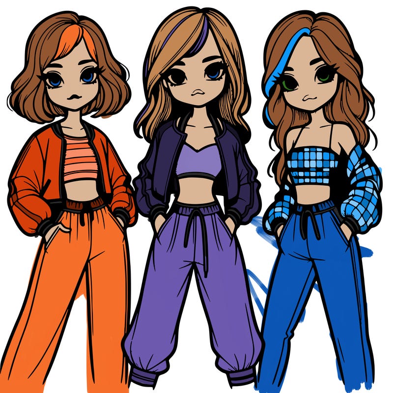 girls with crop top jackets and baggy pants