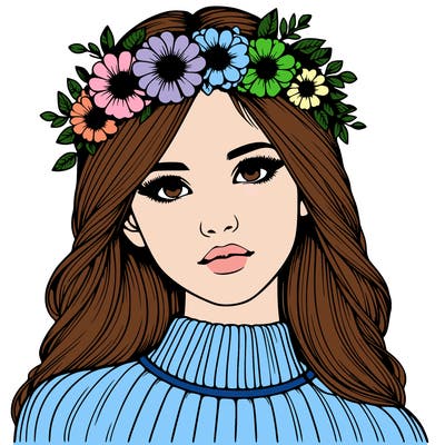 realistic girl with flowers crown