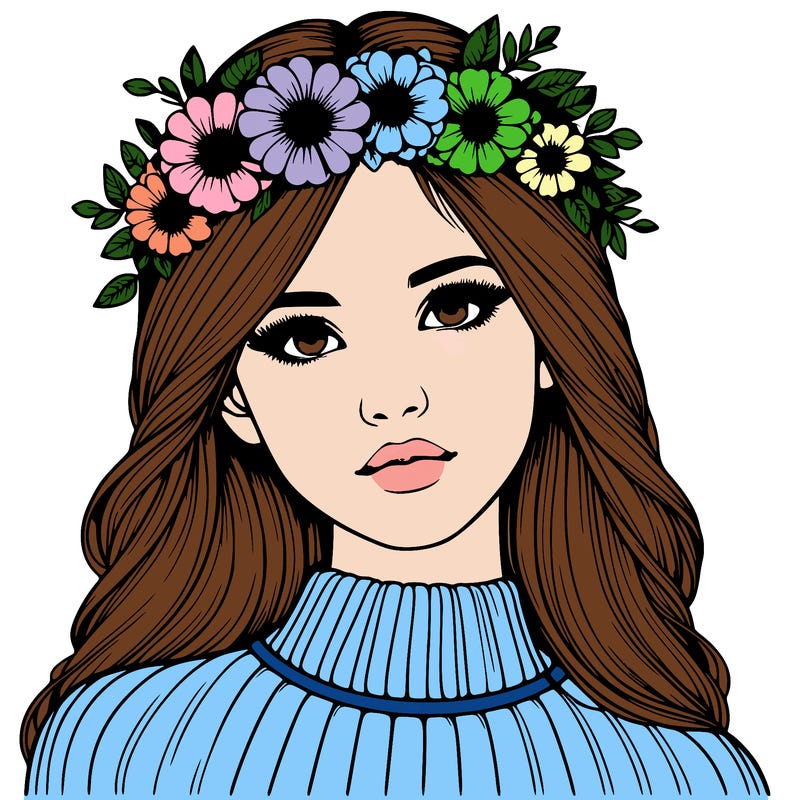 realistic girl with flowers crown