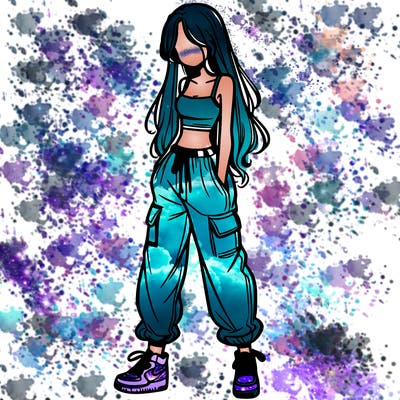 girl in baggy pants crop top and long hair