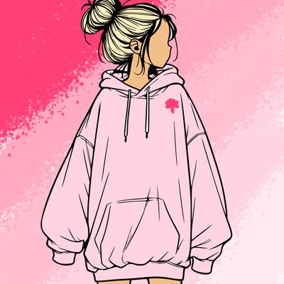 realistic girl with a oversized sweatshirt on and a bun