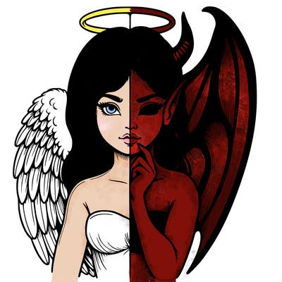 realistic angel half demon