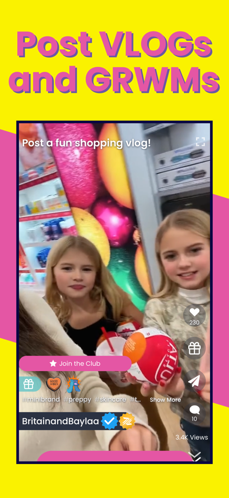 Two young girls sharing a shopping vlog on the Zigazoo kid safe social media app