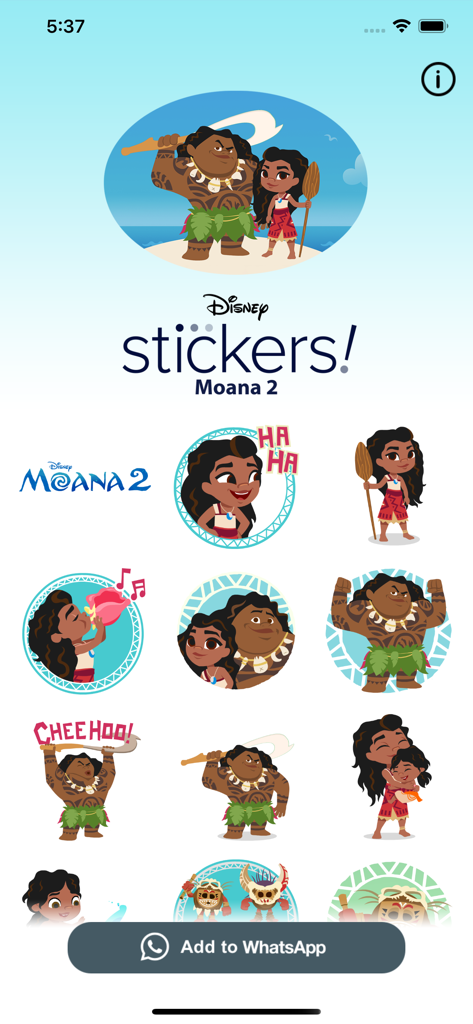 Disney Stickers: Moana 2 - A preview of the Disney Moana 2 sticker pack featuring characters like Moana Maui and Simea