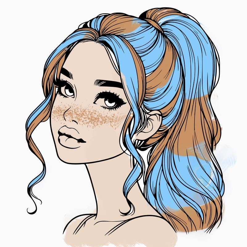 realistic girl with a ponytail on her hair and lips