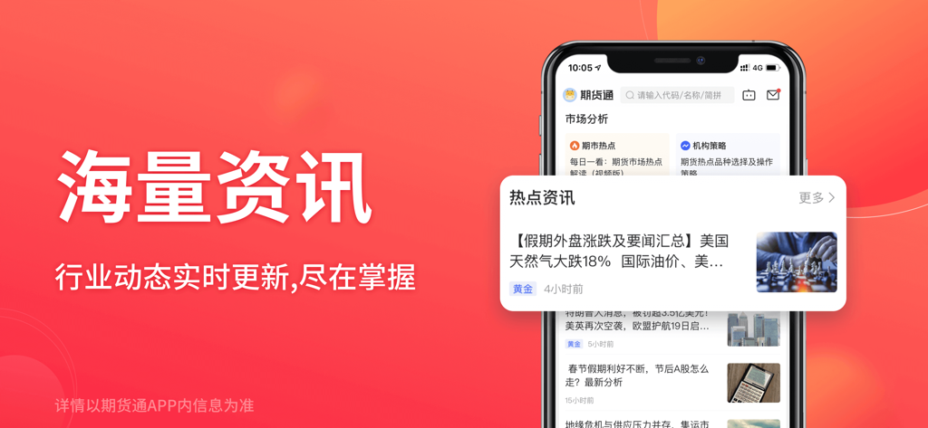 同花顺期货通-行情资讯投资平台 - Interfaccia dell'app Tongdun Futures che mostra notizie finanziarie in tempo reale e analisi di mercato su un dispositivo mobile.
