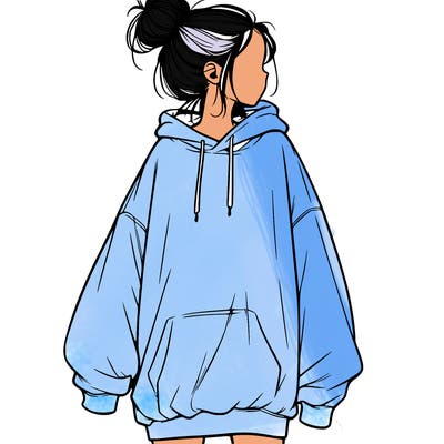 realistic girl with a oversized sweatshirt on and a bun