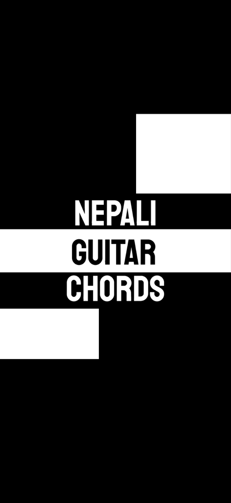 Nepali Guitar Chords - Minimalist black and white splash screen for the Nepali Guitar Chords app showing the app title