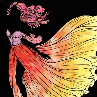 realistic woman in dress flowing the the wind