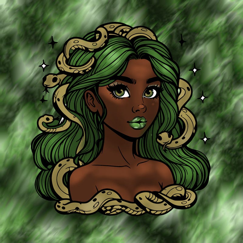 realistic girl with snakes as hair