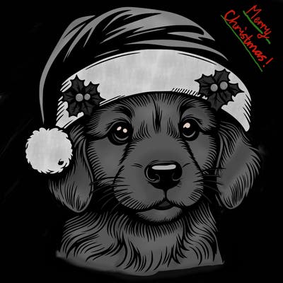 realistic dog wearing a santa hat