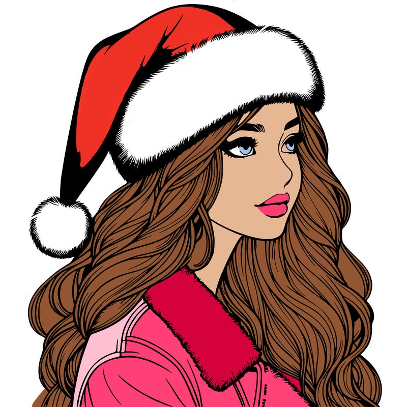 realistic girl in santa hat