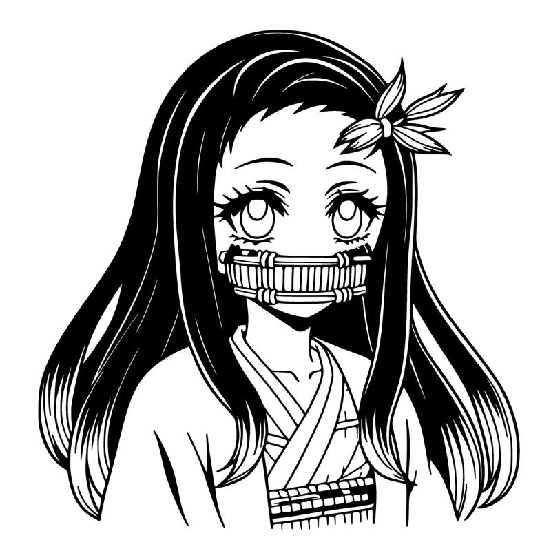 nezuko anime girl with bamboo muzzle and black hair with dyed ends