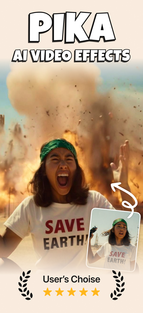 Uma demonstração dos efeitos de vídeo de IA do Pika Art mostrando uma pessoa em frente a uma grande explosão dramática.