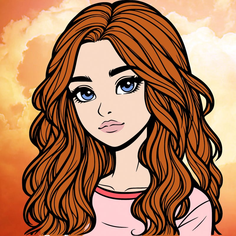 realistic teenage girl with long wavy hair