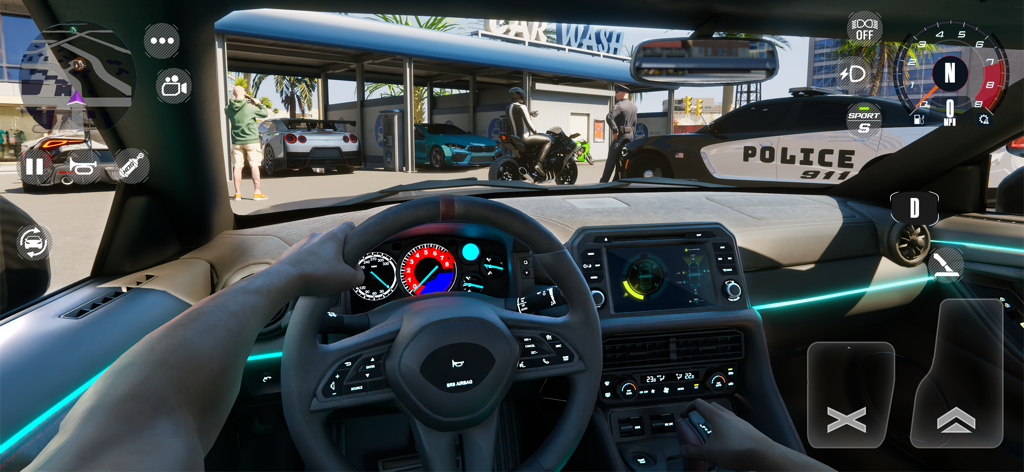 Street Racing EVO : Car & Moto - First person interior view from a car cockpit in Street Racing EVO game