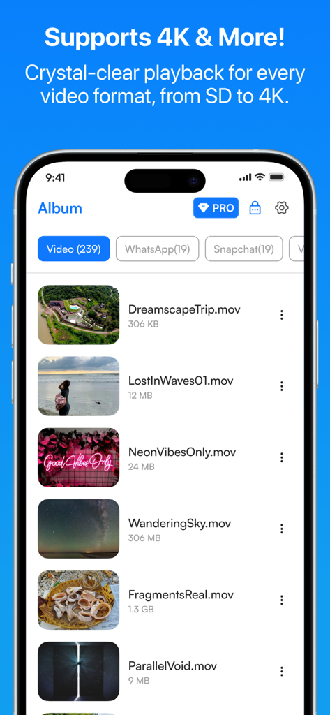 MX Player- All Media Player - MX Player media library interface showing video file management and 4K playback support