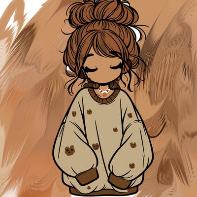 girl with baggy sweatshirt and messy bun