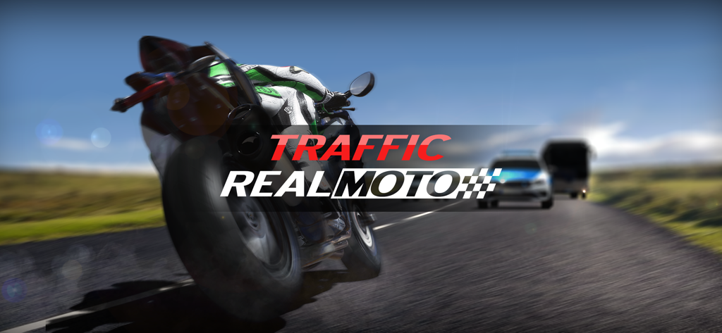 Real Moto Traffic - A high speed motorcycle leaning through a turn on a highway in the Real Moto Traffic game.