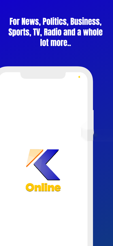 Kessben Online app splash screen featuring news, politics, sports, and live radio and TV services.