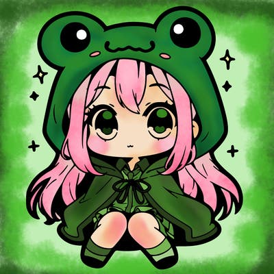 chibi girl with frog hoodie
