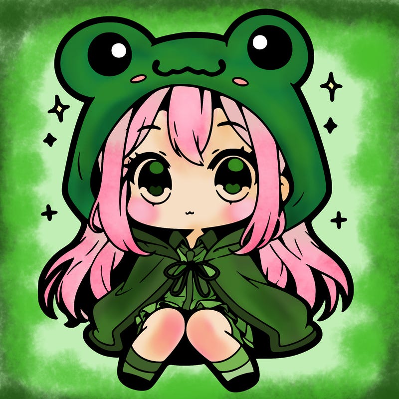 chibi girl with frog hoodie