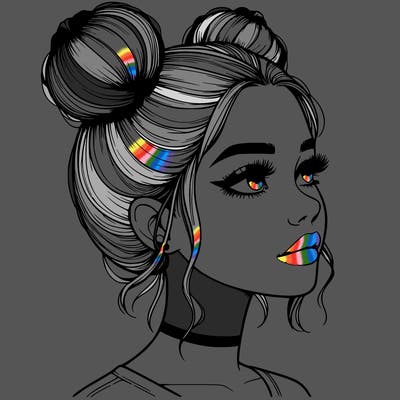 realistic girl with buns on the top of her head