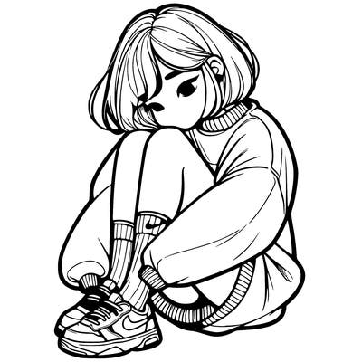 realistic girl with nikes socks on and a over sized sweater