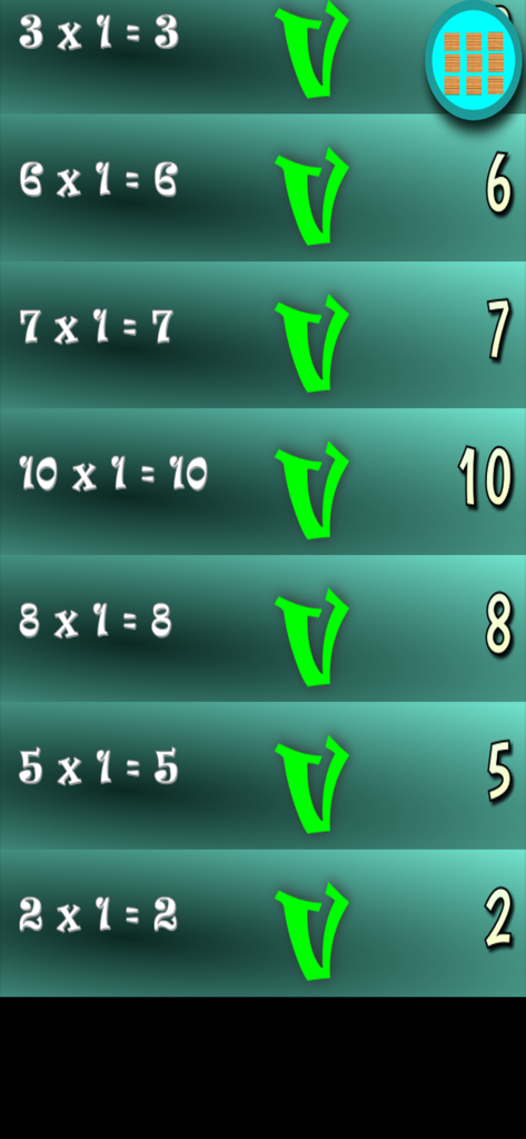 Times Tables Math Trainer UN - Multiplication table exercise showing basic math equations for practice