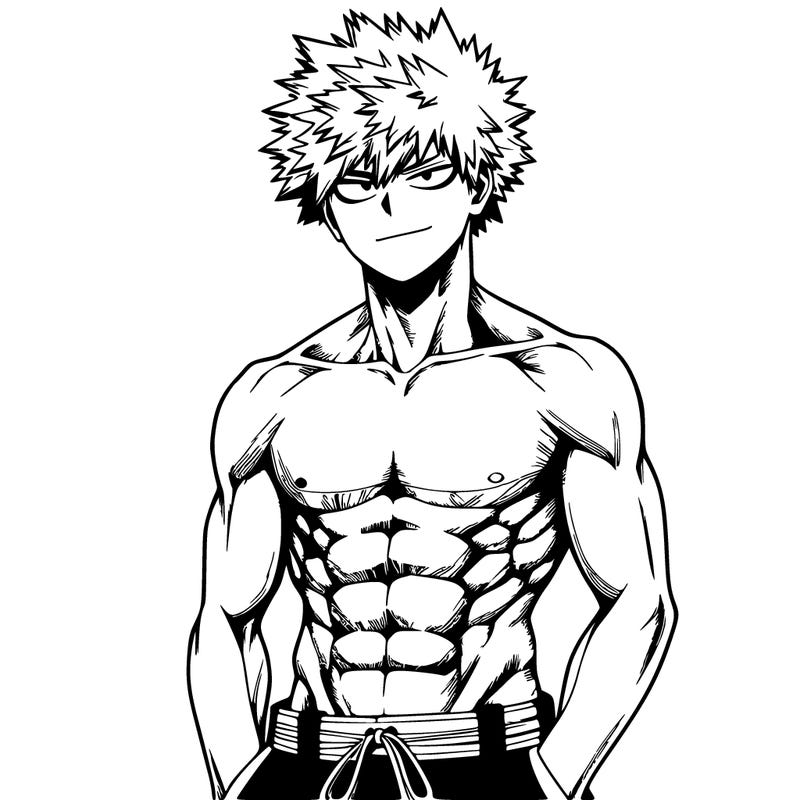 realistic bakugou with no shirt and abs