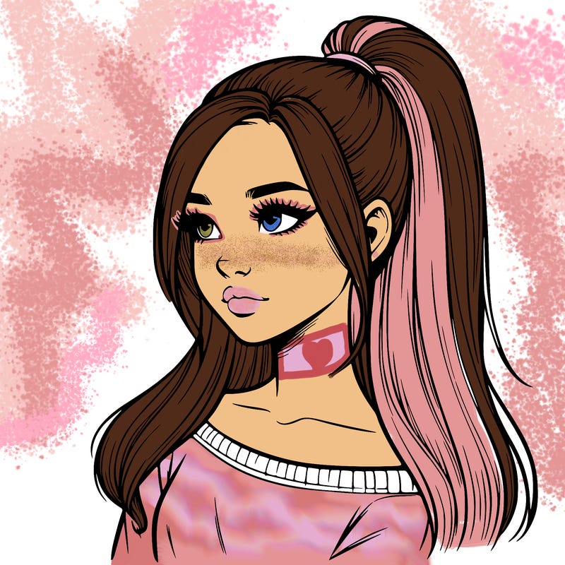 realistic girl with a high ponytail