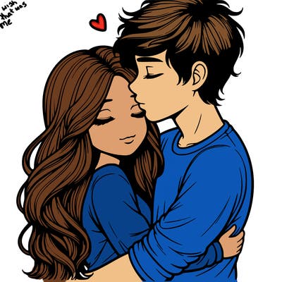 a realistic couple boy and girl hugging and kissing