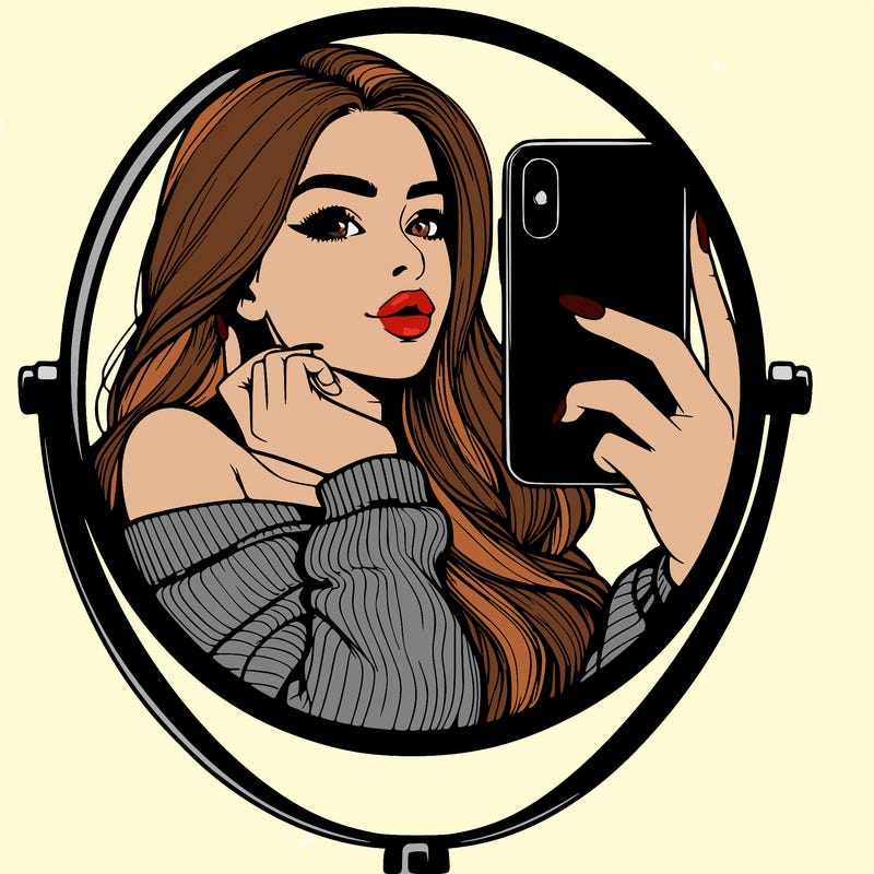 realistic girl taking mirror selfie beautiful