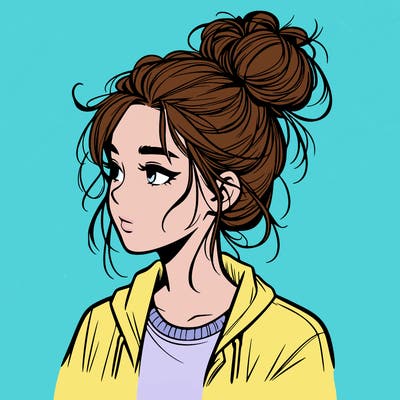 realistic teenage girl with a messy bun