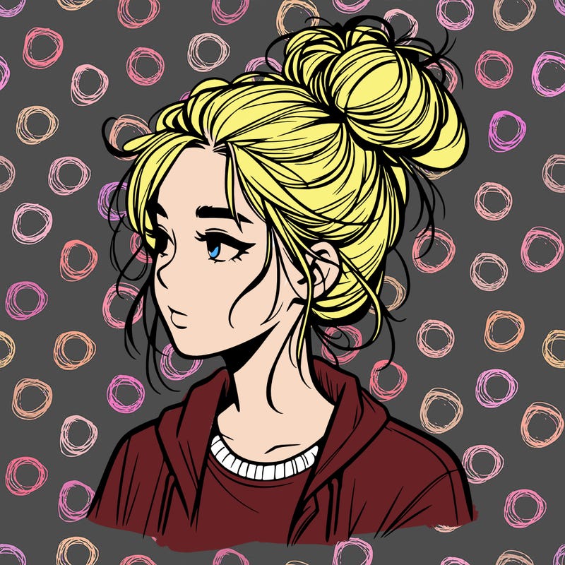 realistic teenage girl with a messy bun