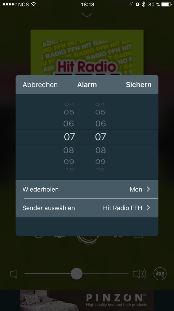Configuración de una alarma de radio en la aplicación Radio Alemania Online
