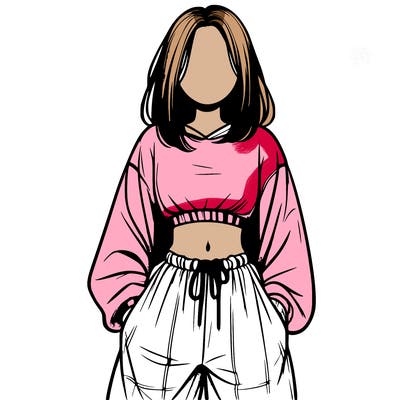 realistic girl faceless with baggy pants and a crop top