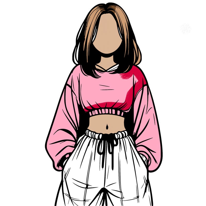 realistic girl faceless with baggy pants and a crop top