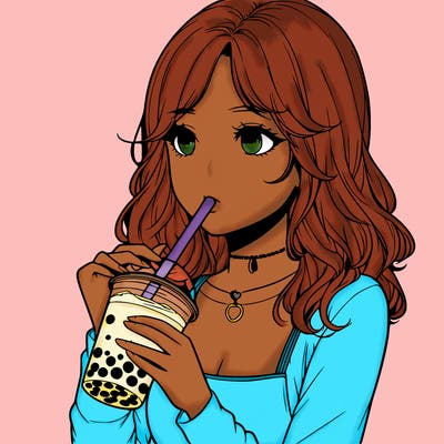 realistic girl drinking boba tea